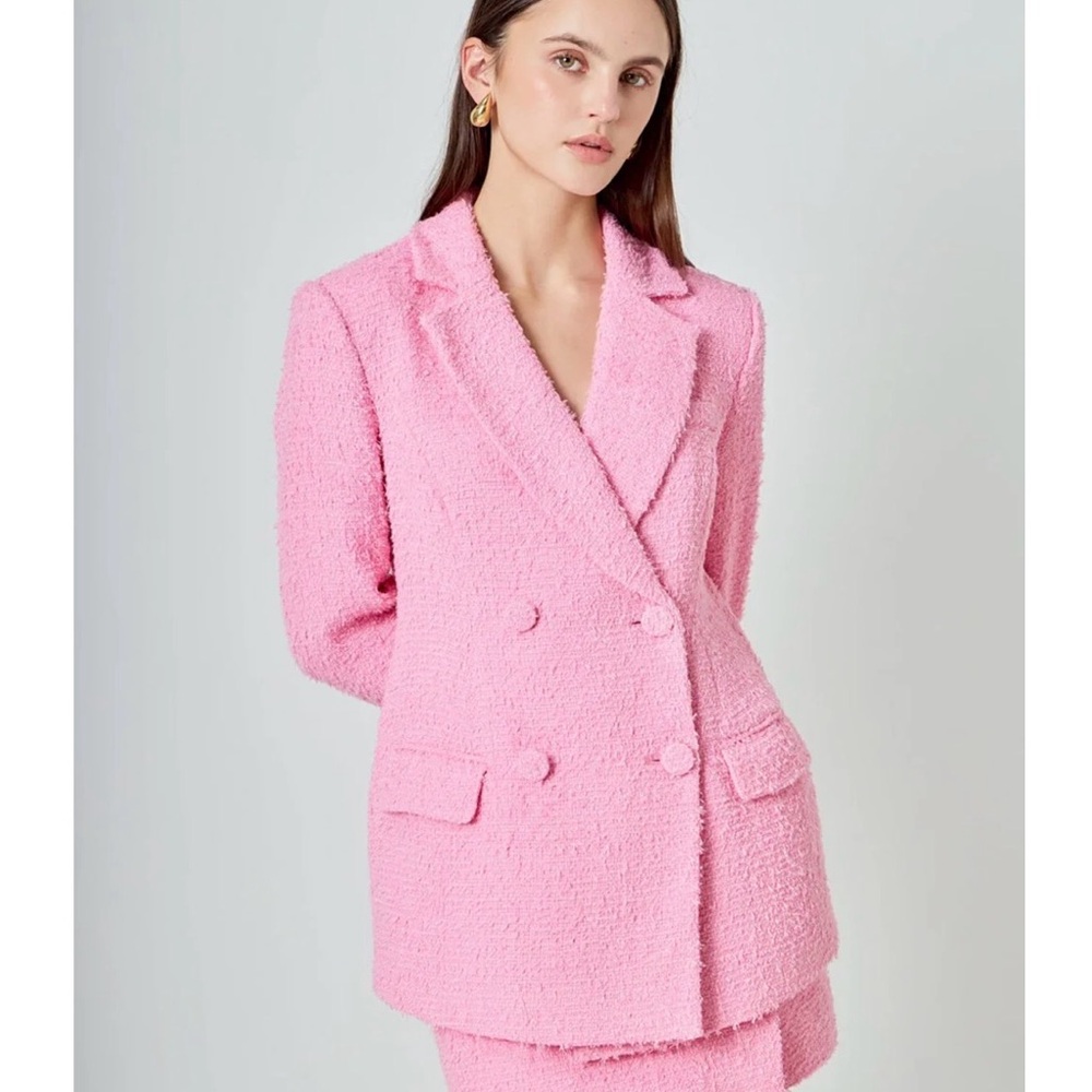 Endless Rose Emily Tweed Cinched Double Breasted‎ Blazer XS